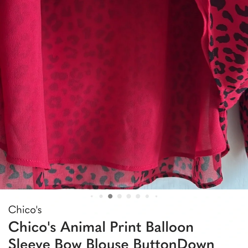 Chico’s Red Leopard Tie-Neck Blouse Size 3 (16) XL - Picture 13 of 16